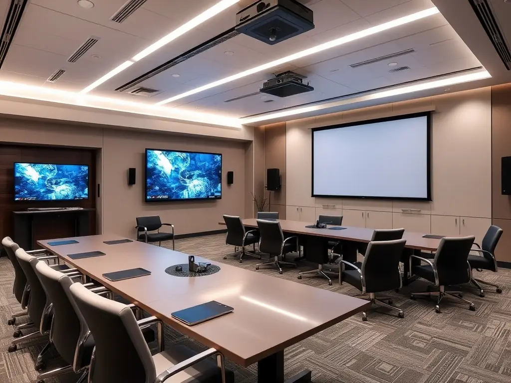 A state-of-the-art visual projection system displaying a vibrant presentation or branding display, ideal for a conference, product launch, or wedding, demonstrating Kingdom AV Singapore's visual system capabilities.